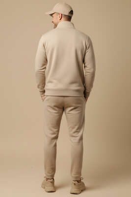 Yarım Fermuarlı Erkek Sweatshirt bej - Erkek Sweatshirt