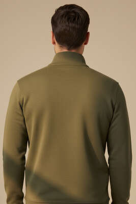 Yarım Fermuarlı Erkek Sweatshirt Haki - Erkek Sweatshirt