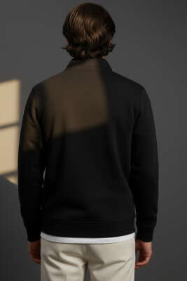 Yarım Fermuarlı Erkek Sweatshirt Siyah - Erkek Sweatshirt