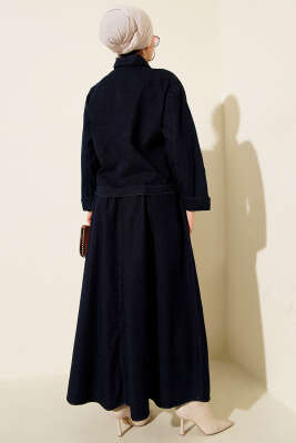 Yarım Fermuarlı Etekli Kot İkili Takım Lacivert - İkili Takım