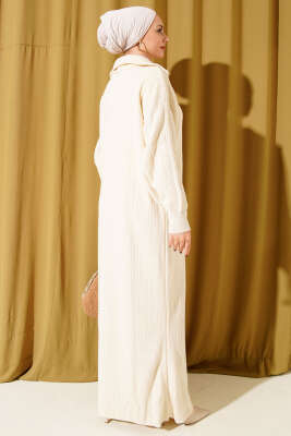 Yarım Fermuarlı Fitili Triko Elbise Taş - Elbise