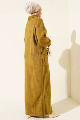 Yarım Fermuarlı Fitili Triko Elbise Yağ Yeşili - Yılın Fırsatı