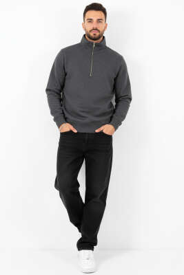 Yarım Fermuarlı İki İpli Erkek Sweatshirt Antrasit - Erkek Sweatshirt