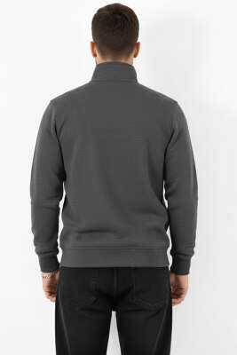 Yarım Fermuarlı İki İpli Erkek Sweatshirt Antrasit - Erkek Sweatshirt