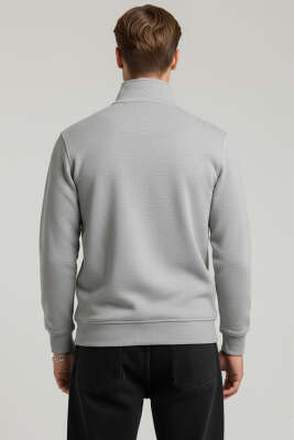 Yarım Fermuarlı İki İpli Erkek Sweatshirt Gri - Erkek Sweatshirt
