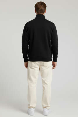 Yarım Fermuarlı İki İpli Erkek Sweatshirt Siyah - Erkek Sweatshirt