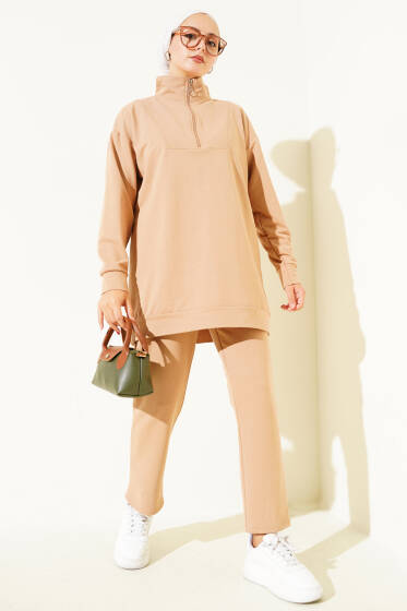 Yarım Fermuarlı İki İpli İkili Takım Camel - İkili Takım