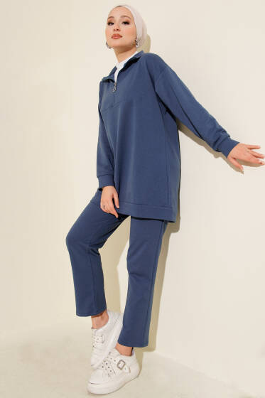 Yarım Fermuarlı İki İpli İkili Takım Mavi - İkili Takım