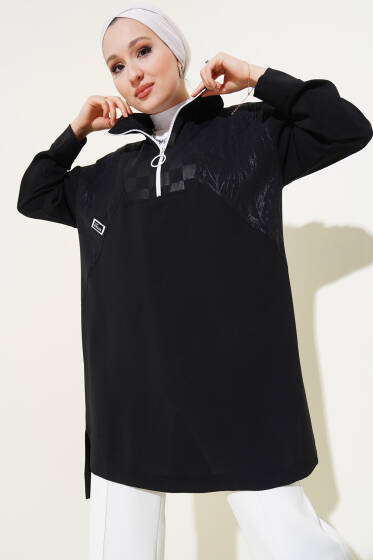 Yarım Fermuarlı Tunik Siyah - Tunik