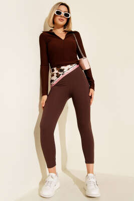 Yarım Fermuarlı Kaşkorse Bluz Kahve - Yılın Fırsatı