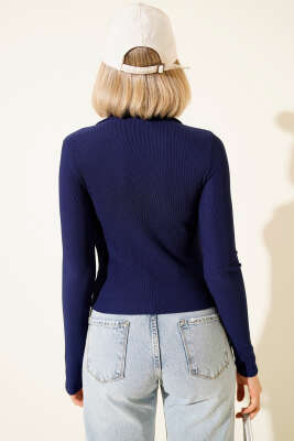 Yarım Fermuarlı Kaşkorse Bluz Lacivert - Yılın Fırsatı