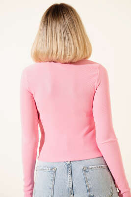 Yarım Fermuarlı Kaşkorse Bluz Pembe - Yılın Fırsatı