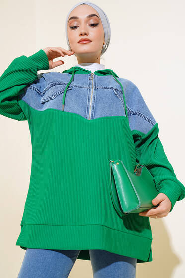 Yarım Fermuarlı Kot Garnili Tunik Benetton - Tunik