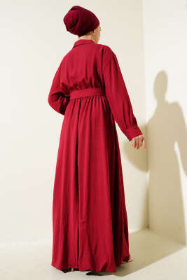 Yarım Fermuarlı Mevlana Elbise Bordo - Tesettür Elbise