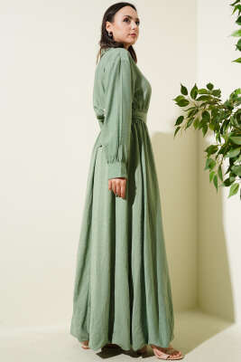 Yarım Fermuarlı Mevlana Elbise Çağla Yeşili - Tesettür Elbise