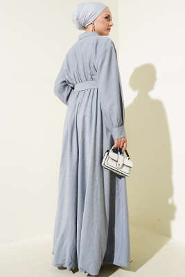 Yarım Fermuarlı Mevlana Elbise Gri - Tesettür Elbise