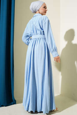 Yarım Fermuarlı Mevlana Elbise Mavi - Tesettür Elbise