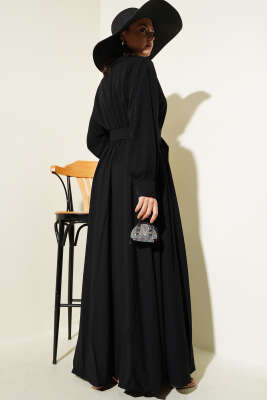 Yarım Fermuarlı Mevlana Elbise Siyah - Tesettür Elbise