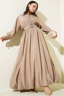 Yarım Fermuarlı Mevlana Elbise Vizon 