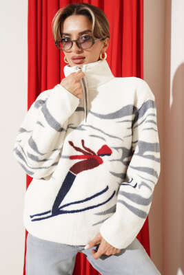 Yarım Fermuarlı Polar Sweatshirt Ekru - HELLIE
