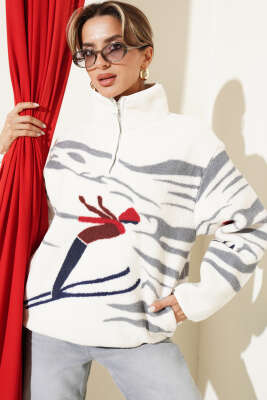 Yarım Fermuarlı Polar Sweatshirt Ekru - Kadın Giyim Modelleri