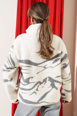 Yarım Fermuarlı Polar Sweatshirt Ekru - Kadın Giyim Modelleri