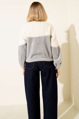 Yarım Fermuarlı Polar Sweatshirt Gri - Kadın Giyim Modelleri
