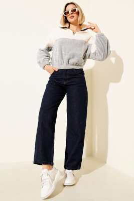 Yarım Fermuarlı Polar Sweatshirt Gri - Yılın Fırsatı