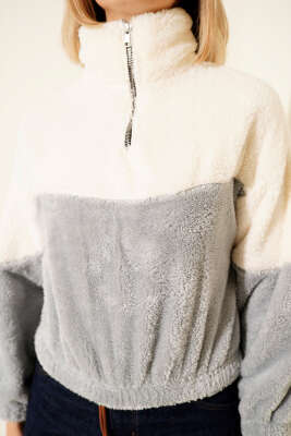 Yarım Fermuarlı Polar Sweatshirt Gri - Yılın Fırsatı