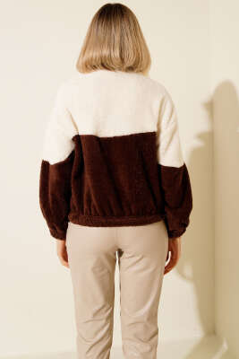 Yarım Fermuarlı Polar Sweatshirt Kahve - Kadın Giyim Modelleri