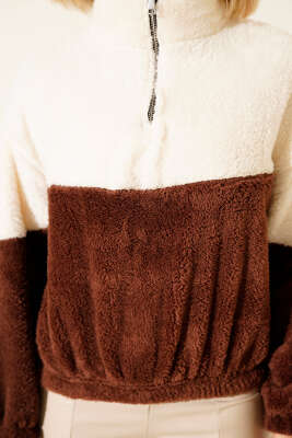 Yarım Fermuarlı Polar Sweatshirt Kahve - Yılın Fırsatı