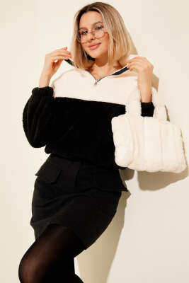 Yarım Fermuarlı Polar Sweatshirt Siyah 