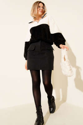 Yarım Fermuarlı Polar Sweatshirt Siyah - Yılın Fırsatı