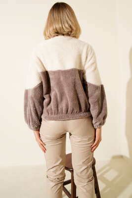 Yarım Fermuarlı Polar Sweatshirt Vizon - Kadın Giyim Modelleri
