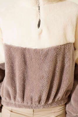 Yarım Fermuarlı Polar Sweatshirt Vizon - Yılın Fırsatı