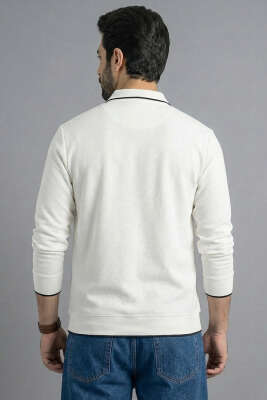 Yarım Fermuarlı Ribanalı Erkek Sweatshirt Ekru - Yılın Fırsatı