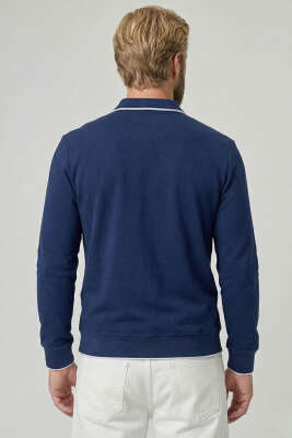 Yarım Fermuarlı Ribanalı Erkek Sweatshirt Lacivert - Erkek Sweatshirt