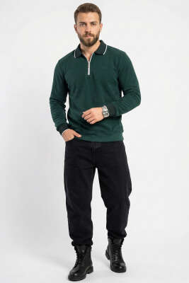 Yarım Fermuarlı Ribanalı Erkek Sweatshirt Nefti - Erkek Sweatshirt
