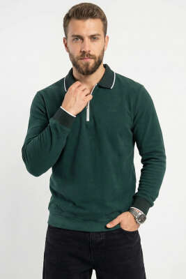 Yarım Fermuarlı Ribanalı Erkek Sweatshirt Nefti 