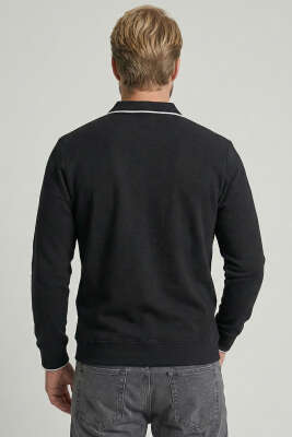 Yarım Fermuarlı Ribanalı Erkek Sweatshirt Siyah - Yılın Fırsatı