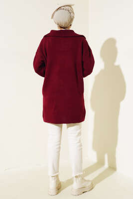 Yarım Fermuarlı Salaş Tunik Bordo - Triko Tunik