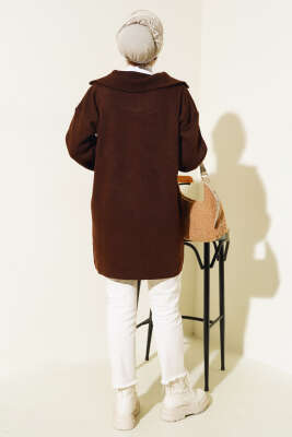 Yarım Fermuarlı Salaş Tunik Kahve - Triko Tunik