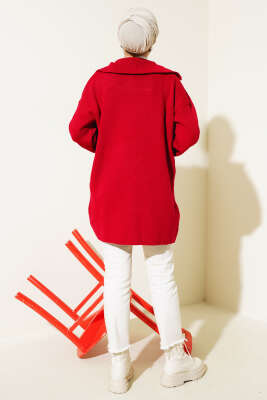 Yarım Fermuarlı Salaş Tunik Kırmızı - Triko Tunik