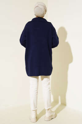 Yarım Fermuarlı Salaş Tunik Lacivert - Triko Tunik