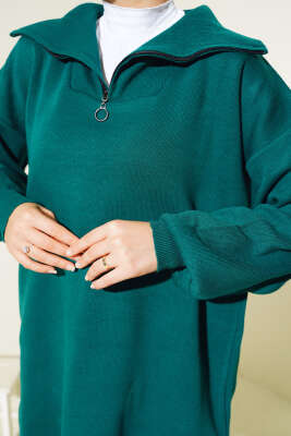 Yarım Fermuarlı Salaş Tunik Nefti - Triko Tunik