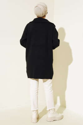 Yarım Fermuarlı Salaş Tunik Siyah - Triko Tunik