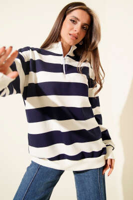 Yarım Fermuarlı Şardonlu Sweatshirt Lacivert - Günün Seçilenleri