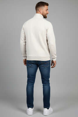 Yarım Fermuarlı Scuba Erkek Sweatshirt Bej - Erkek Sweatshirt