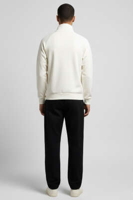 Yarım Fermuarlı Scuba Erkek Sweatshirt Ekru - Erkek Sweatshirt