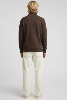 Yarım Fermuarlı Scuba Erkek Sweatshirt Kahve - Erkek Sweatshirt